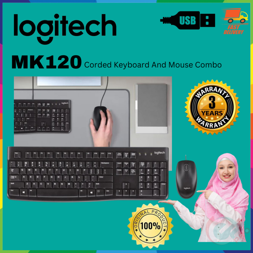 คีย์บอร์ด USB แบบมีสาย Logitech MK120 และคอมโบเมาส์ USB