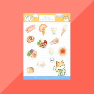 Mikea sticker - Part-time Miao journey - สติกเกอร์ A6 Washi - สติกเกอร์แมวและอาหาร