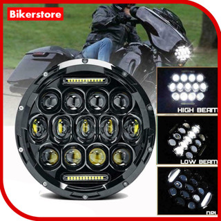 Bikerstore ไฟหน้า LED DRL 7 นิ้ว สีขาว สําหรับรถจักรยานยนต์ Harley Davidson YAMAHA Cafe Racer