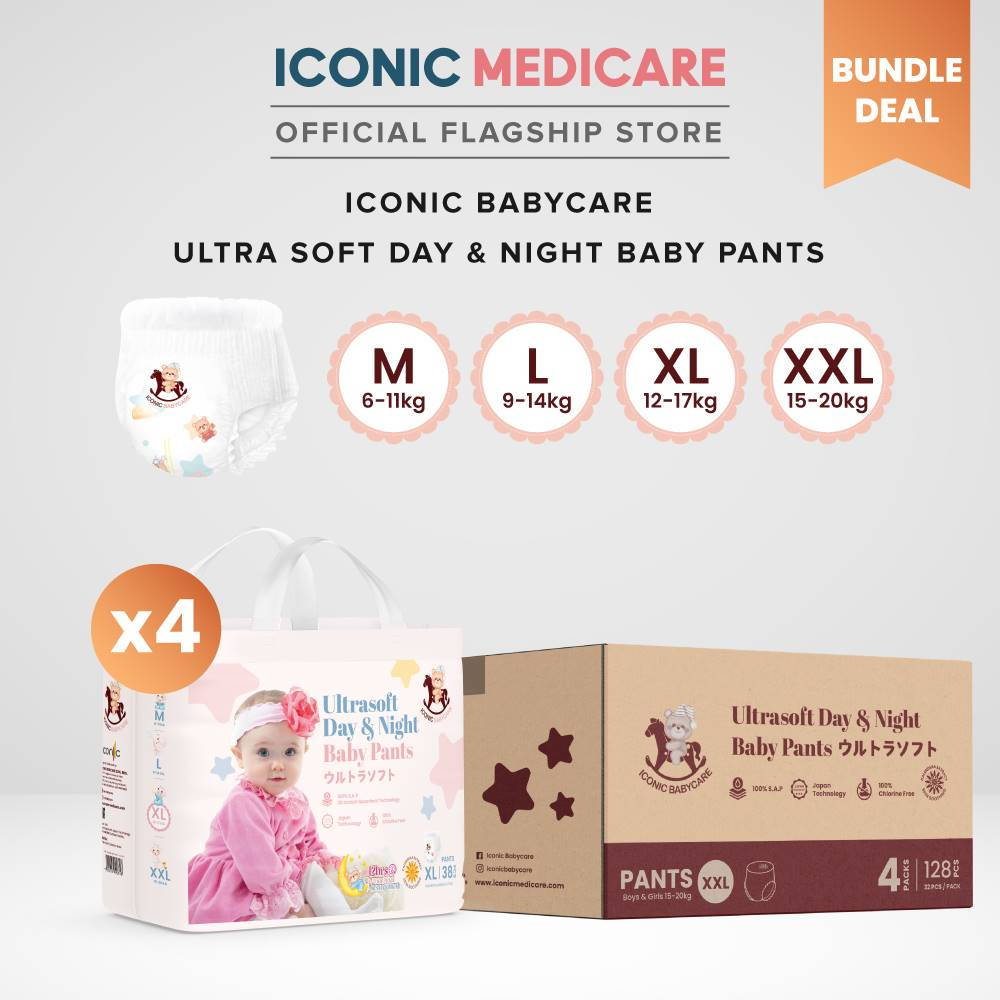 [Bundle 4] Iconic Babycare กางเกงผ้าอ้อมเด็ก Ultrasoft Day & Night M192/L176/XL152/XXL128