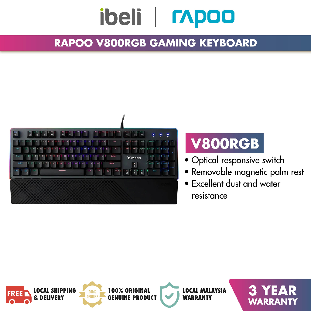 Rapoo V800RGB คีย์บอร์ดเกมกลแบ็คไลท์