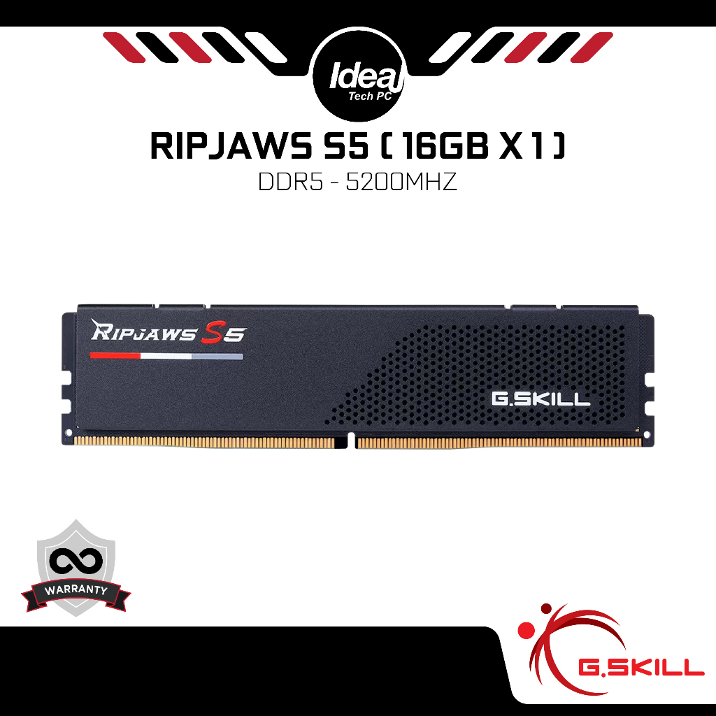 G.skill แรม Ripjaws S5 16GB สีดํา (16GB x 1) 5200MHZ DDR5