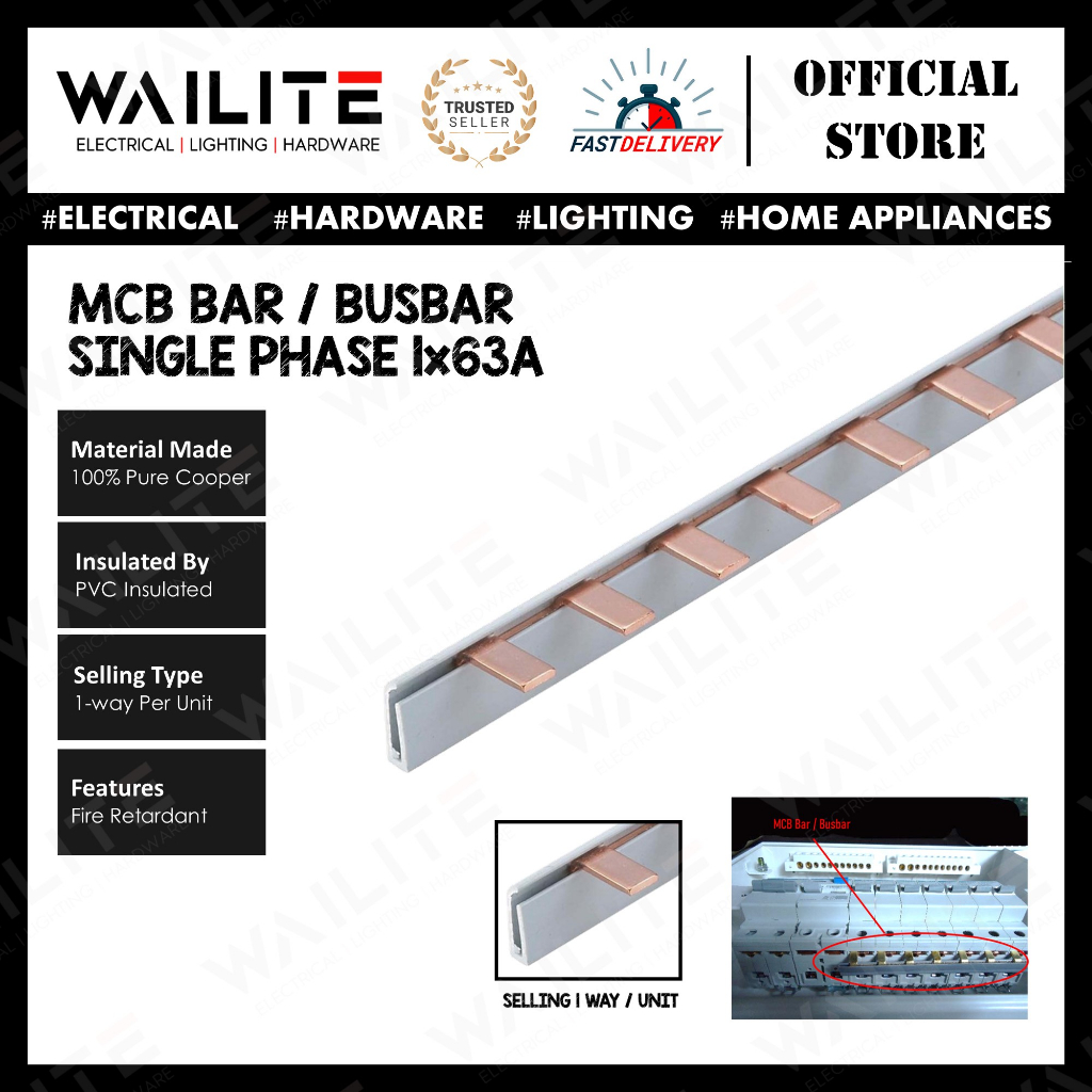 [ 1WAY ] MCB Bar / Busbar พร้อมฉนวน PVC (1POLE SINGLE PHASE)