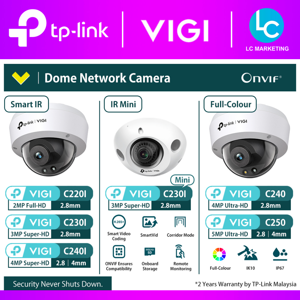 Tp-link Vigi C220I / C230I / C240I / C230I Mini / C230 / C240 / C250 Dome Network Camera กล้องวงจรปิ