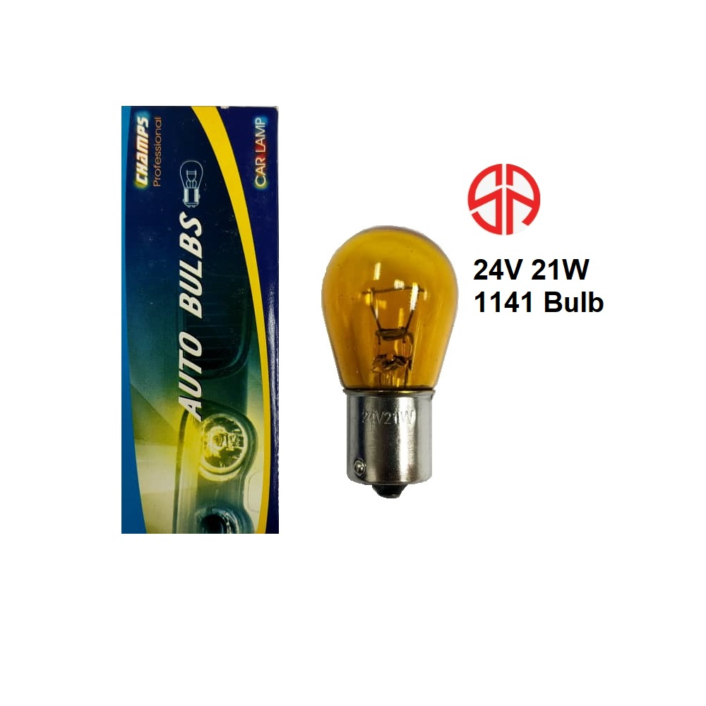 24V 21W 1141 หลอดไฟ BA15s สีเหลืองสัญญาณหลอดไฟ Turn Directional Indicator หลอดไฟ Champs รถบรรทุก Lorry Trailer รถแทรกเตอร์ Bus Van ราคา ถูกที่สุด ดีลบีเคเค