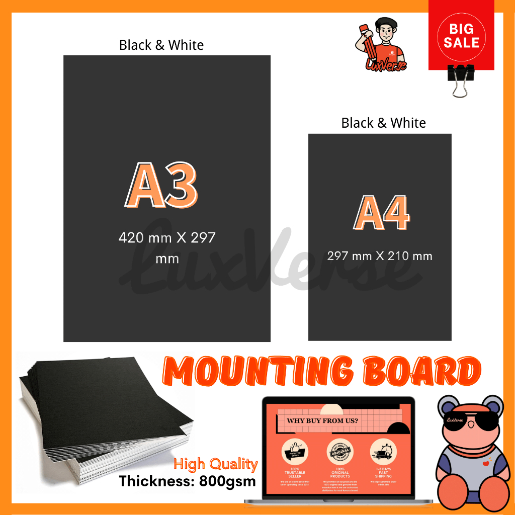 แผ่นยึดสีดําขนาด A4 / A3 Board Hitam Student Art Board