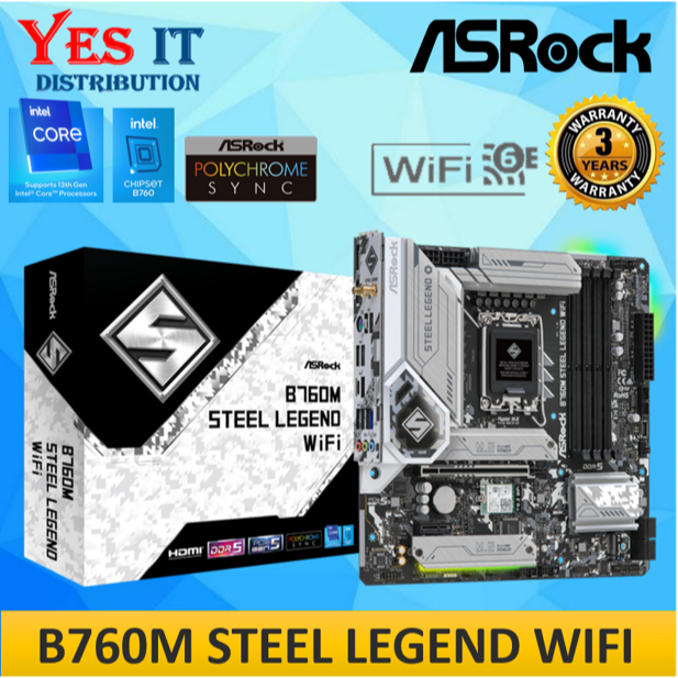 ASRock B760M Steel Legend WiFi LGA 1700 DDR5 Micro ATX เมนบอร์ด