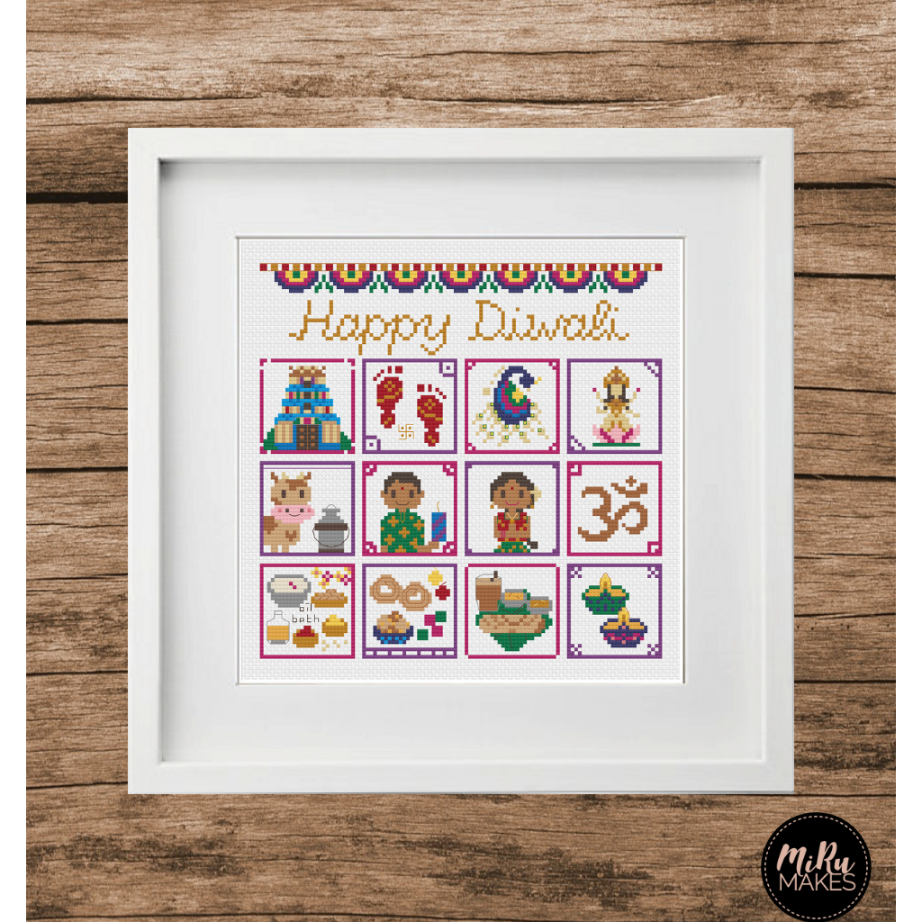 MiRuMakes Festival Cross-Stitch Kit เย็บปักถักร้อย: Happy Diwali