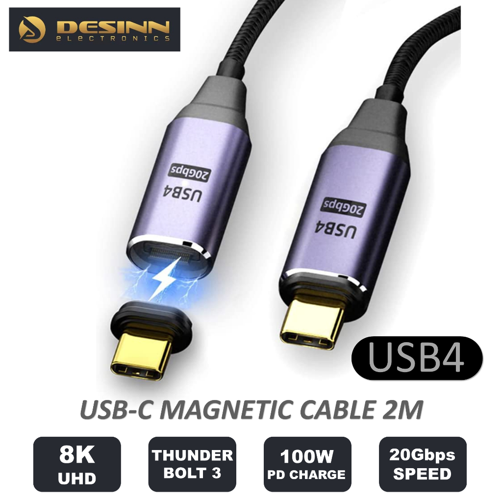สายแม่เหล็ก USB4 20Gbps Type C ชายพร้อมการชาร์จ 100W และ 8K @ 60Hz 5K @ 60Hz USB4.0 สําหรับแล็ปท็อปโ