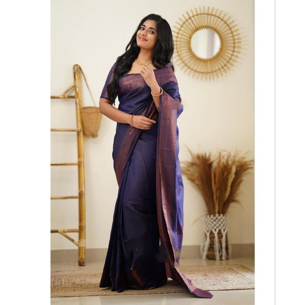 Saree Silk Saree แบบนุ่มพร้อมเสื้อ Contrast / Saree งานแต่งงานสําหรับผู้หญิง / Saree เพื่อนเจ้าสาว