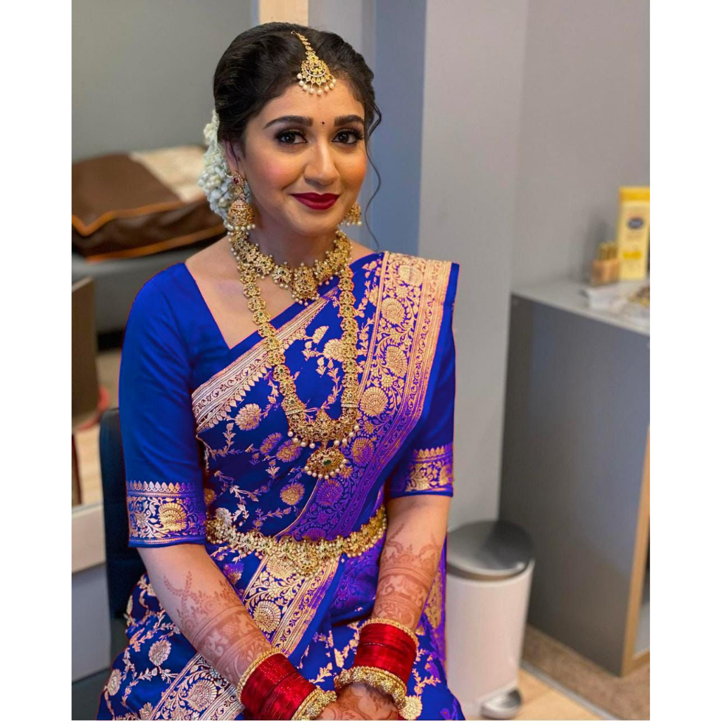 Saree Silk Saree แบบนุ่มพร้อมเสื้อ Contrast / Saree งานแต่งงานสําหรับผู้หญิง / Saree เพื่อนเจ้าสาว