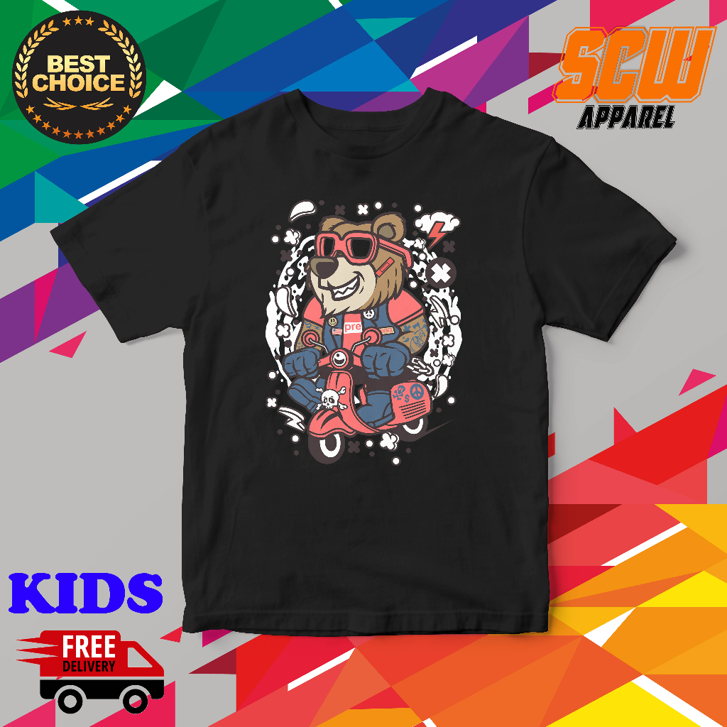 KIDS BEAR SCOOTER TSHIRT ผ้าฝ้ายคุณภาพสูง