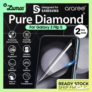 Araree ฟิล์มกันรอยหน้าจอ EPU ยืดหยุ่น สีรุ้ง สําหรับ Samsung Galaxy Z Flip 4 Galaxy Z Flip 5 PURE DIAMOND 2 ชิ้น