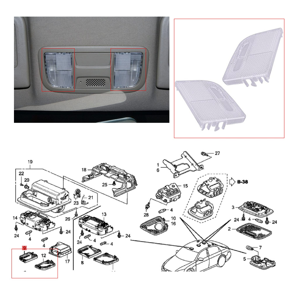 Honda Civic Accord Jazz Odyssey CRZ CRV แผนที่เลนส์โดมแสงภายใน lampu bumbung ฝาครอบ cermin FD2 RB1 T