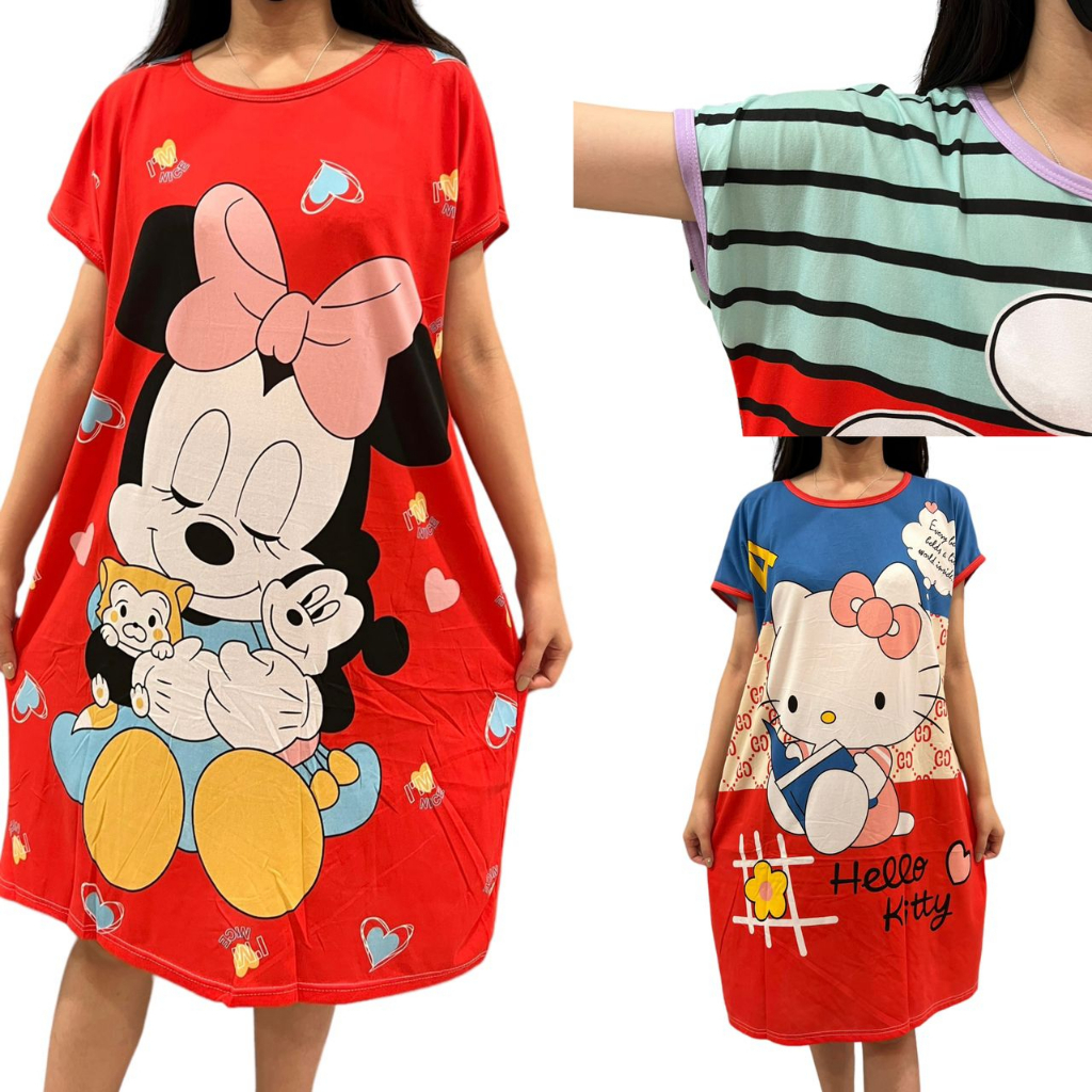 ผู้หญิง PYJAMAS/NIGHTY/SLEEPDRESS/SLEEPWEAR/BAJU TIDUR CARTOON/BAJU DRESS TIDUR/COTTON
