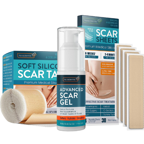 NUVADERMIS Silicone Scar Sheets Tape Scar Gel - USA Test - Healing Keloid, C-Section, Tummy Tuck - A
