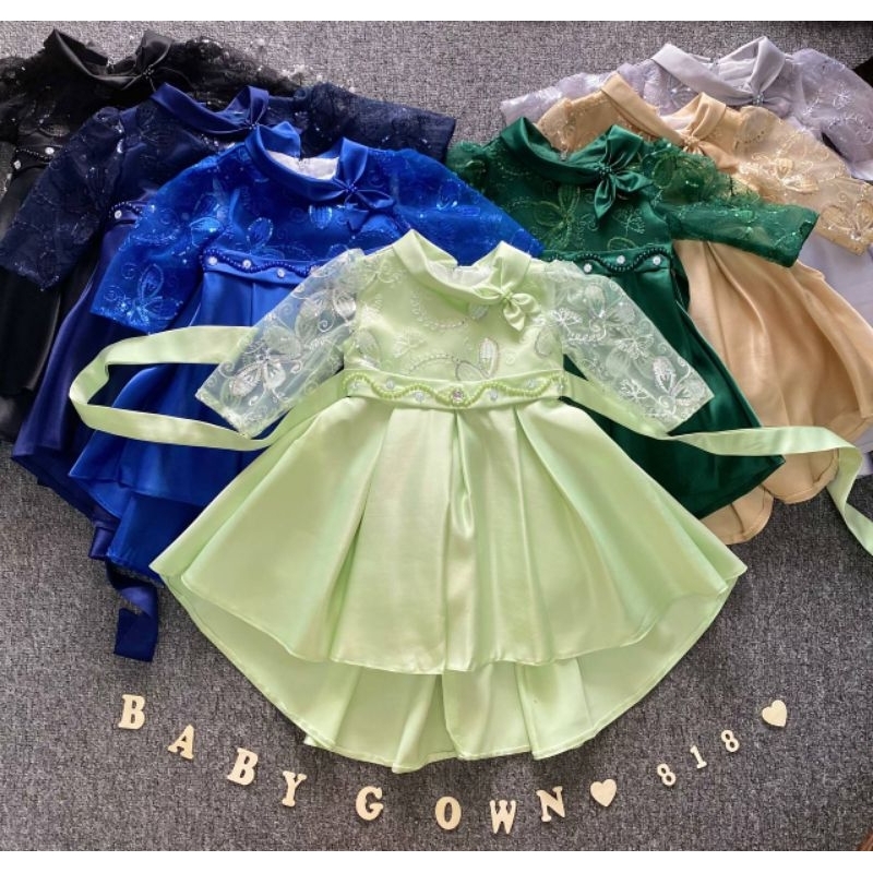 6m-4y ทารกแรกเกิดเจ้าหญิง 818 ชุดแขนยาวลูกไม้เด็กที่คาดผม (Gaun Aqiqah/สาวดอกไม้/งานเลี้ยงวันเกิด) B