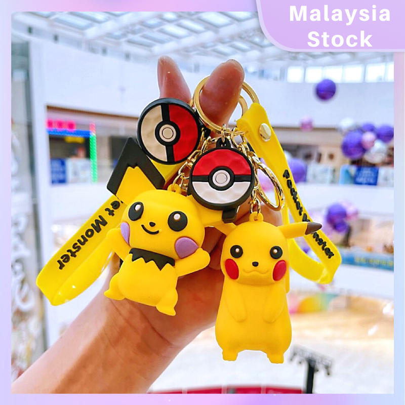พวงกุญแจโปเกมอน Rantai Kunci Pikachu Bulbasaur Charmander Psyduck Squirtle พวงกุญแจรถจี้ของเล่นคริสต