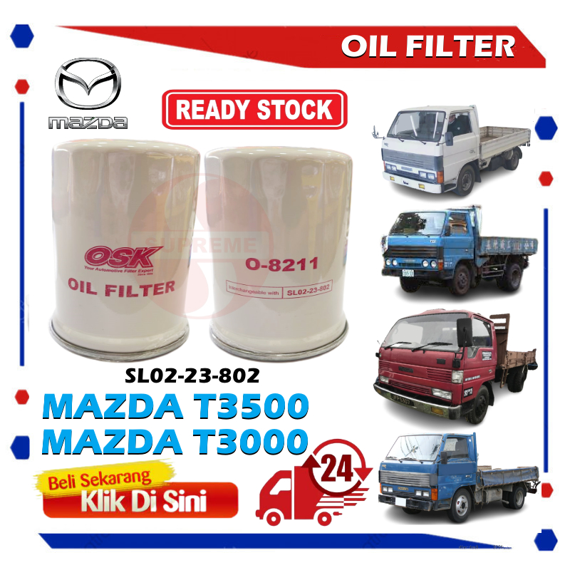 S2U กรองน้ํามัน Mazda T3500 T3000 O-8211 SL02-23-802 Penapis Miyak Hitam Kereta