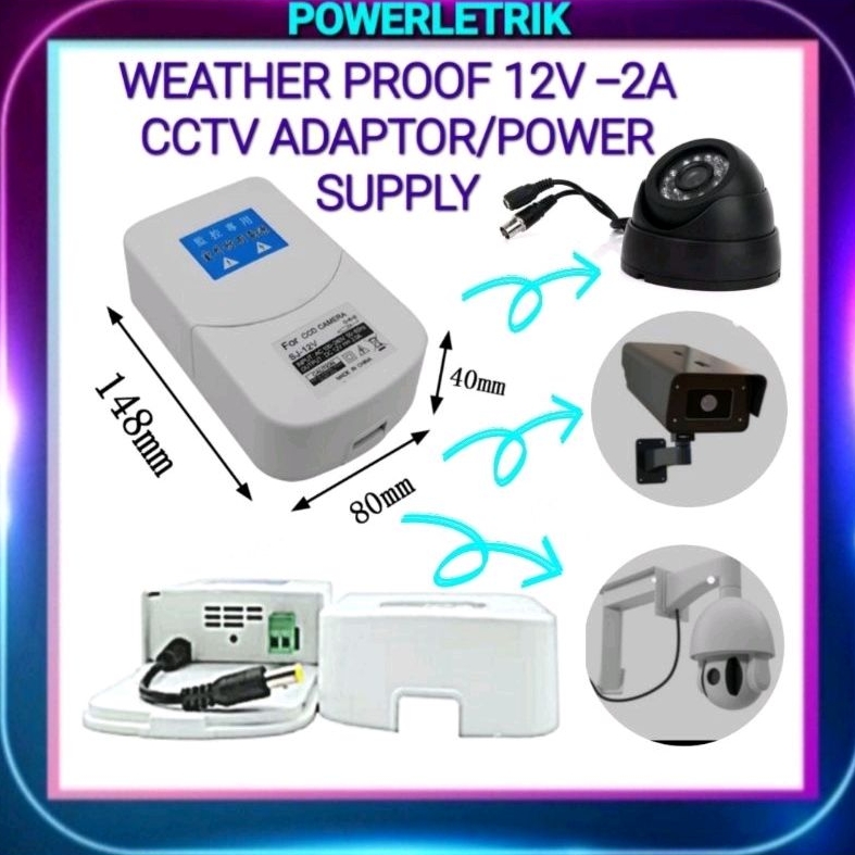 WEATHERPROOF กล้องวงจรปิด POWER SUPPLY ADAPTER AC 220-240V TO DC12V-2A / 12V-2A กล้องวงจรปิด POWER S