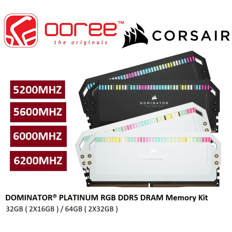 Corsair DOMINATOR แรมหน่วยความจํา PLATINUM RGB DDR5 DIMM PC (ชุดละ 2 ชิ้น)( 5200MHZ 5600MHZ 6000MHZ 6200MHZ ) ( 32GB / 2 แพ็ก)