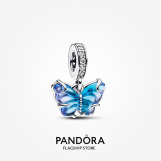 Pandora charm Blue Murano Glass Butterfly Dangle ของขวัญวันหยุด สําหรับผู้หญิง p804