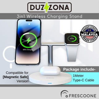 Duzzona W9 3 in 1 แท่นชาร์จแม่เหล็กไร้สาย 15W สําหรับ iPhone iWatch AirPods