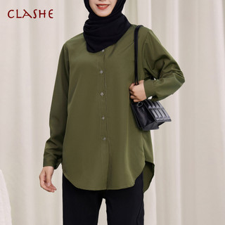 Clashe Blouse Women Lapel Collar Long Sleeved Baju Kemeja Wanita Mid-Length Loose Baju Blouse Viral Terkini