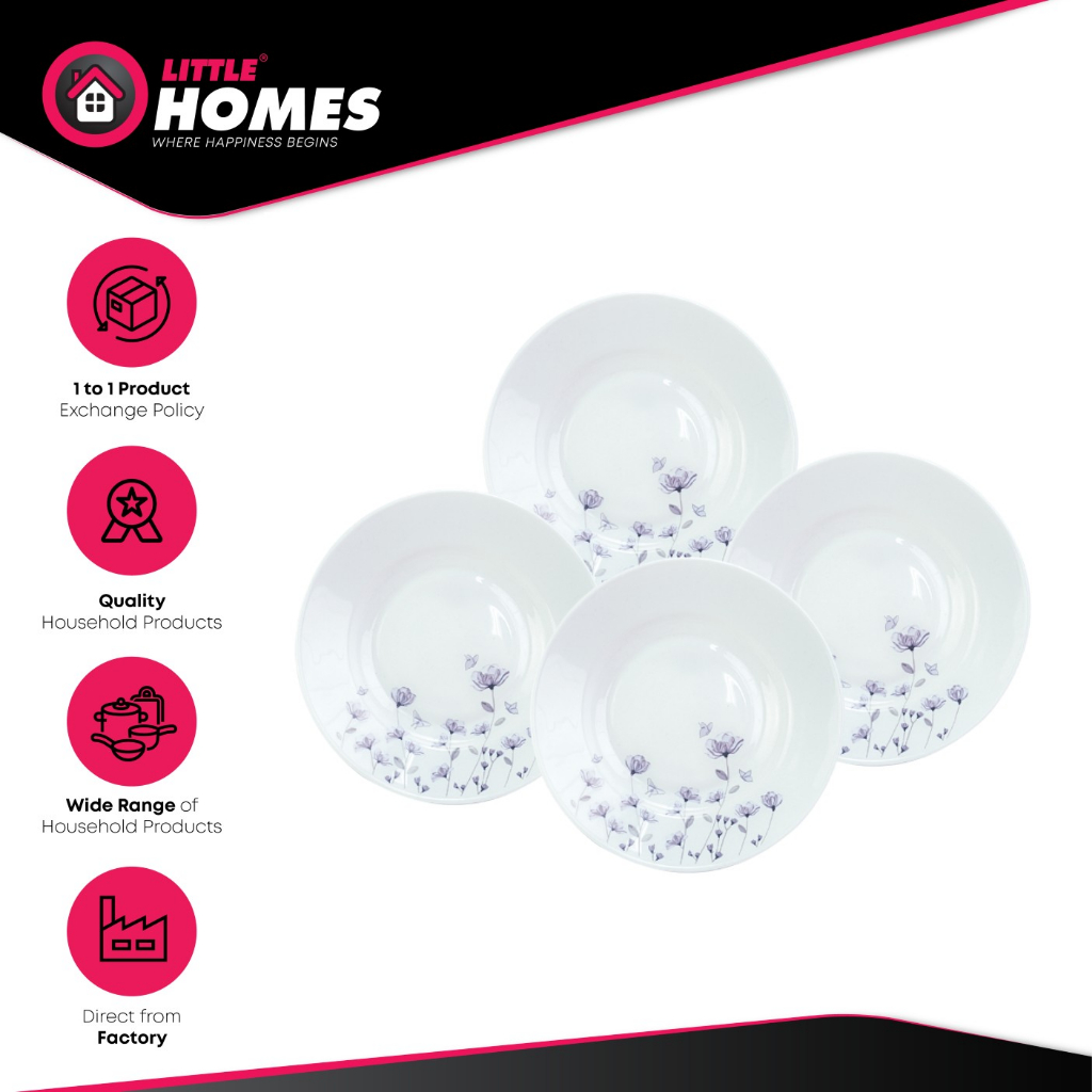 [Little Homes] Charlotte Opal Glass 4 ชิ้น Deep Plate 8" (20 ซม.) 蛋白石แก้ว 深板 Piring Gelas Opal