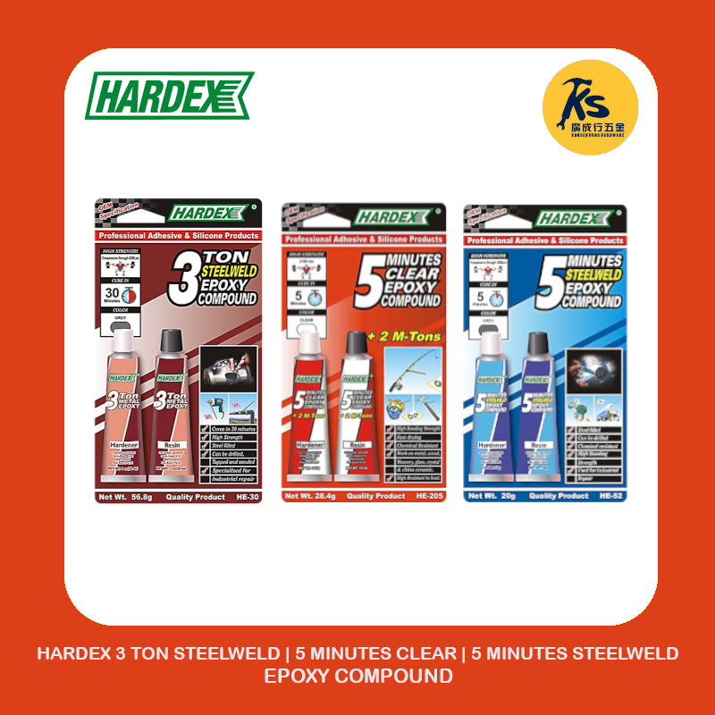 HARDEX 3 TON STEELWELD (HE-30) 5 MINUTES CLEAR (HE-205) 5 MINUTES STEELWELD (HE-5) EPOXY COMPOUND