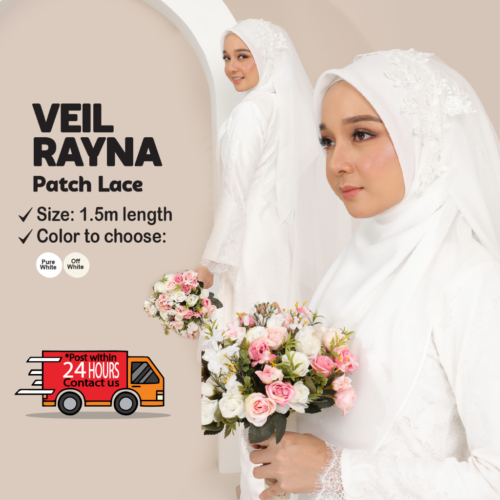 [RAYNA'S VEIL] Nikah, Bride Veil, Veil Minimalist, Veil Off white, MyPuteri