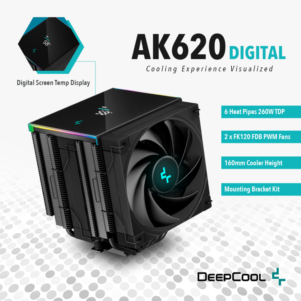 DEEPCOOL AK620/AK620 คูลเลอร์ CPU Dual Tower ประสิทธิภาพสูงแบบดิจิตอล