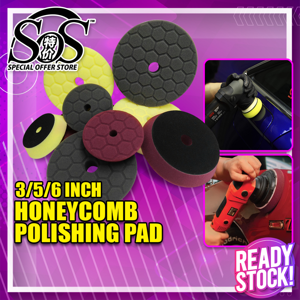 3/5/6 นิ้วแผ่นขัดรังผึ้ง Hex Logic Polishing Pad รถฟองน้ํา Buffing แผ่นขัดสําหรับรถ Kereta bee/六角 Sh