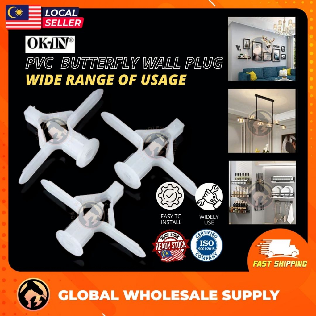 [1PC] OK-IN PVC ผีเสื้อปลั๊กติดผนังพาร์ทิชัน Wall Anchor Hooks ยิปซั่มบอร์ดผนังผีเสื้อคลิป Heavy Dut