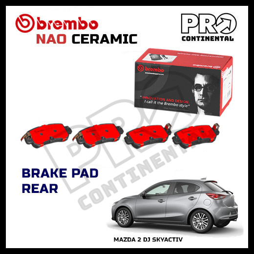 (SHIM สีแดง) BREMBO NAO MAZDA 2 DJ SKYACTIV 2015-2023 REAR CERAMIC BRAKE PAD