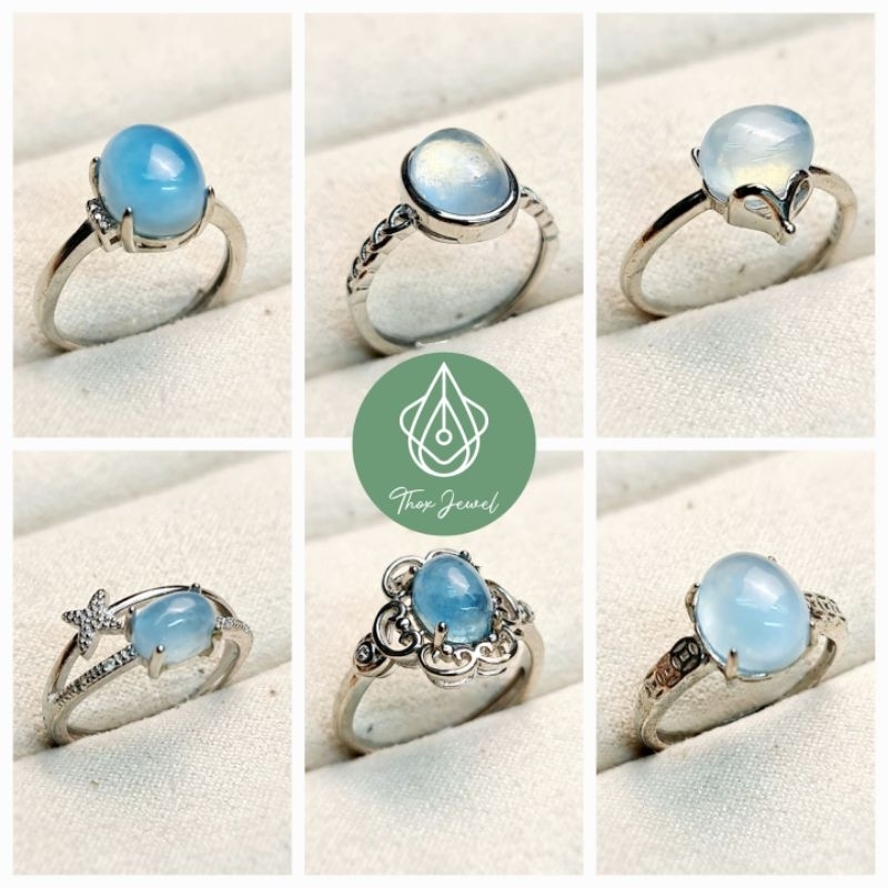 Thox JEWEL AQUAMARINE หินธรรมชาติ s925 แหวนปรับได้ชุบเงิน 天然海蓝宝可调节半银