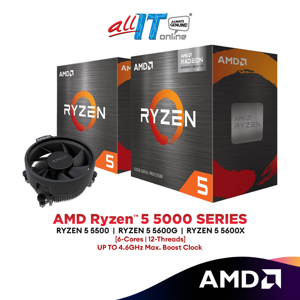 หน่วยประมวลผล AMD Ryzen 5 5500 5600G 5600X AM4 (6 แกน 12 เกลียว) AMD Ryzen 5 5000 Series