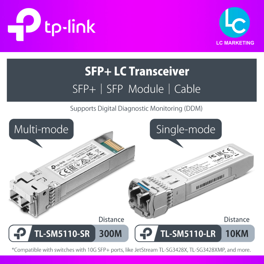 TP-Link TL-SM5110-SR / TL-SM5110-LR SFP+/SFP 10GBase-SR / LR SFP+ LC Transceiver Module / Cable