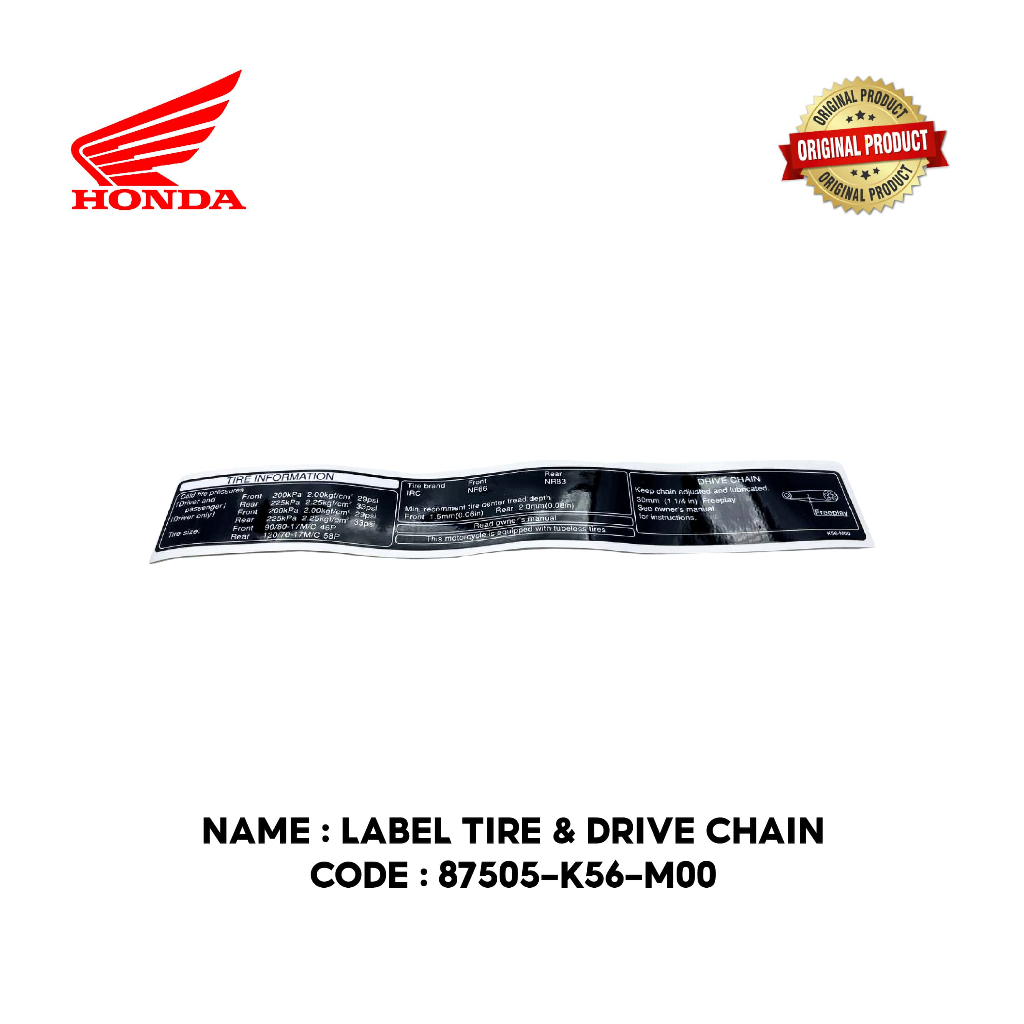 HONDA RS150 V1 V2 RS150R สติ๊กเกอร์ TAYAR TYRE LABEL ยาง & DRIVE CHAIN STIKER LABEL 87505-K56-M00
