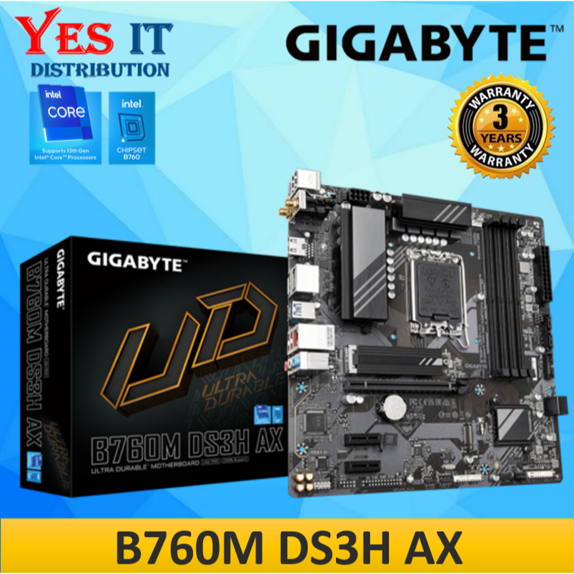 เมนบอร์ด Gigabyte B760M DS3H AX DDR5 LGA 1700 เท่านั้น