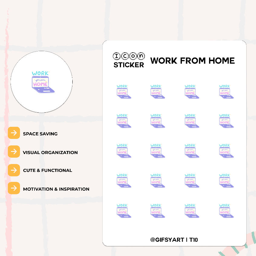 Work From Home – สติ๊กเกอร์ไอคอนจิ๋ว, Bujou, Hobonichi, Kinbor & Planner สติ๊กเกอร์