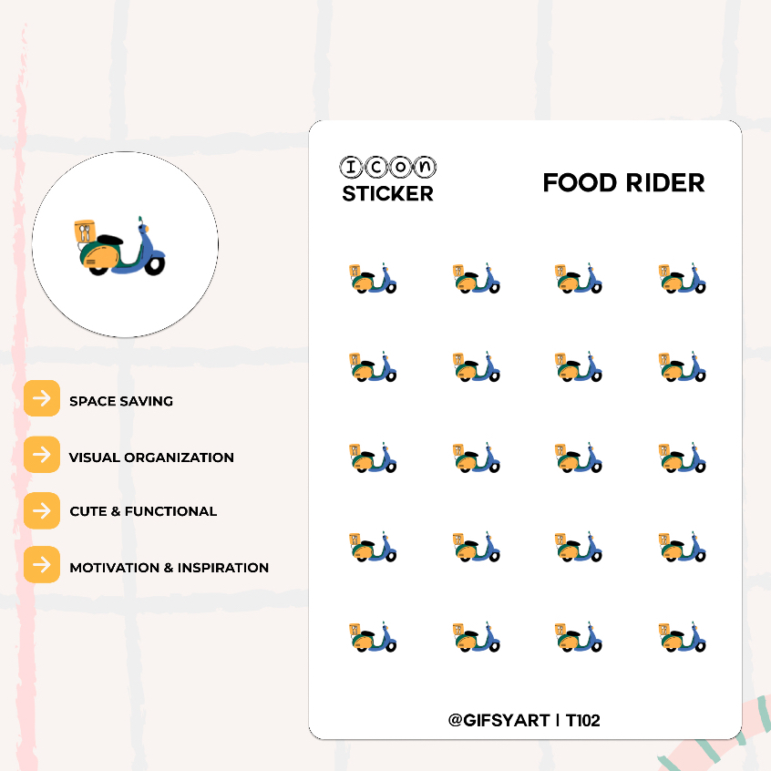 สติ๊กเกอร์ Food Rider – Tiny Icon, Bojo, Hobonichi, Kinbor & Planner สติ๊กเกอร์