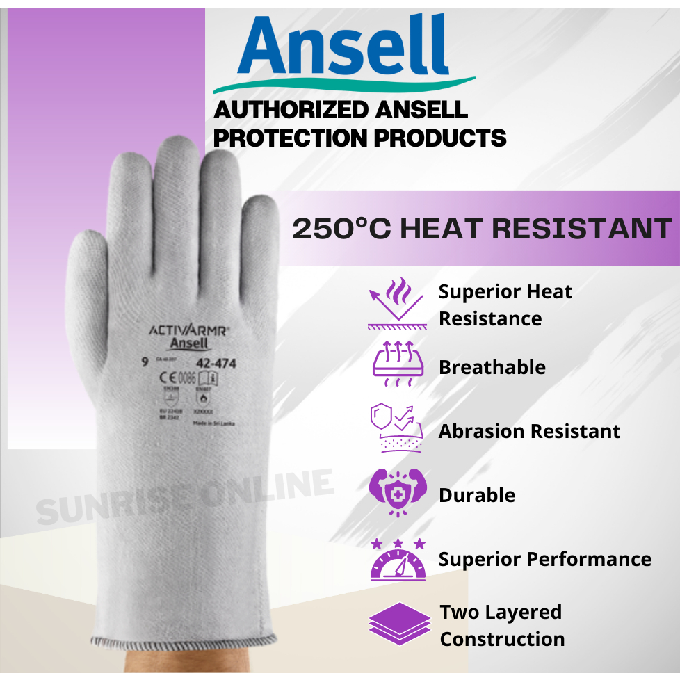 Ansell ActivArmr ถุงมือทนความร้อน 42-474 ถุงมือป้องกันความร้อน ถุงมือ Ansell 防热手套