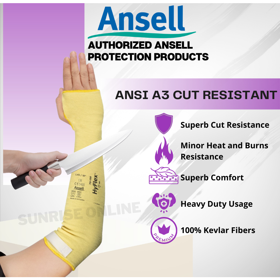 Ansell HyFlex 70-138 Kevlar Cut Resistance Protective Sleeves(1 ชิ้น) Cut Resistance Armsleeve Sleev