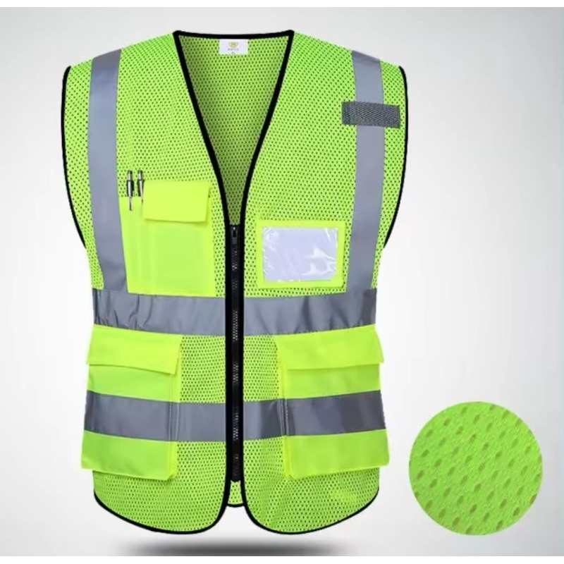 ความปลอดภัยในการรักษาความปลอดภัย VEST HIGH VISIBILITY POCKETS JENIS BERLUBANG พร้อมกระเป๋าสํารอง VES