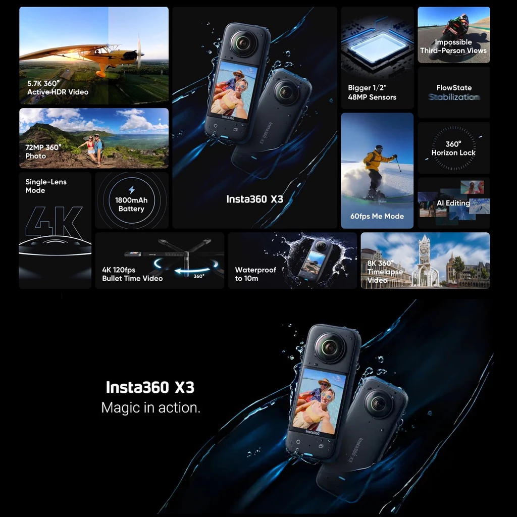 Insta360 X3 / X4 กล้อง 360 Action Camera 5.7K 72MP thumbnail 3
