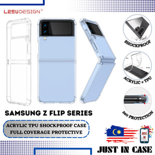 Leeu FOUR ACRYLIC Samsung Galaxy Z Flip 5 4 3 5G PC TPU ใส กันกระแทก เคสโทรศัพท์ ป้องกันเต็มรูปแบบ