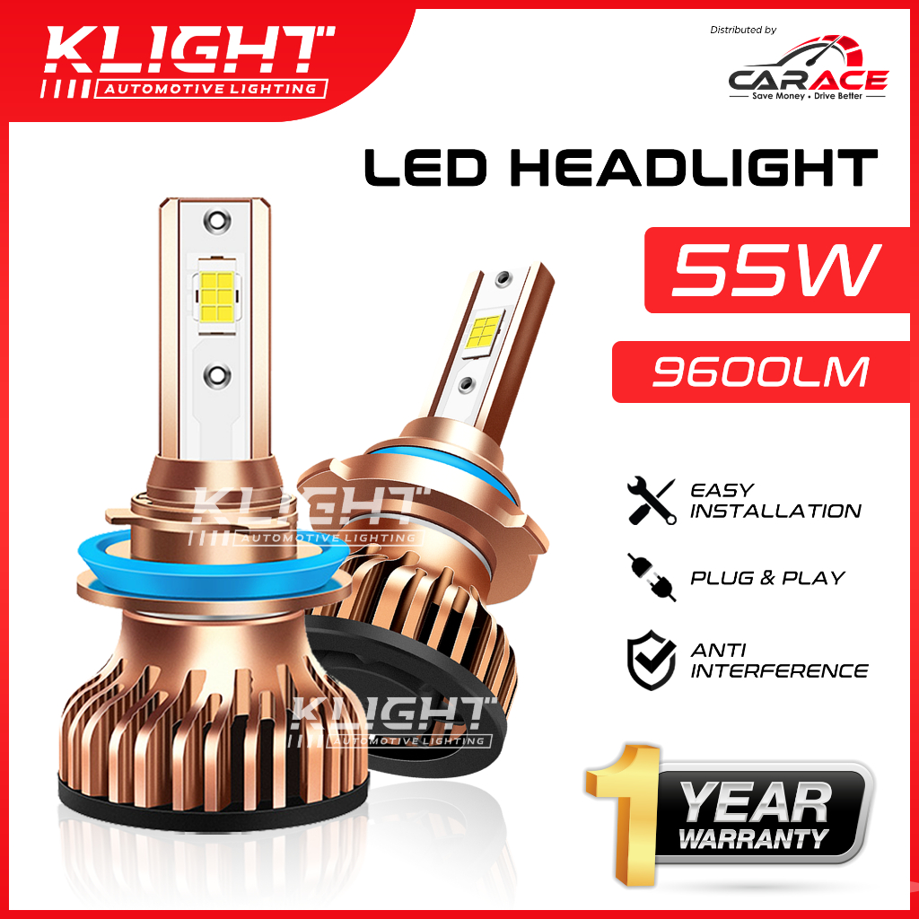 KLIGHT ไฟหน้า LED K7 6000K 55W H4 H7 H11 HB3 9005 HB4 9006 ไฟหน้ารถ LED หลอดไฟ LED ไฟหน้ารถ LED หมอก
