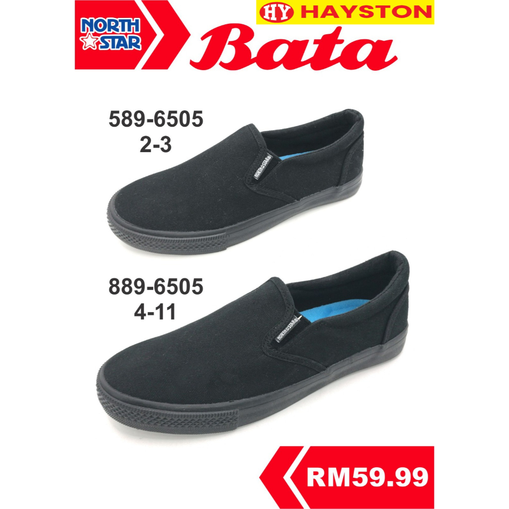 NORTH STAR Black School รองเท้า Slip On NORTH STAR Kasut Sekolah Hitam Sarung Canvas Slip On 589-650