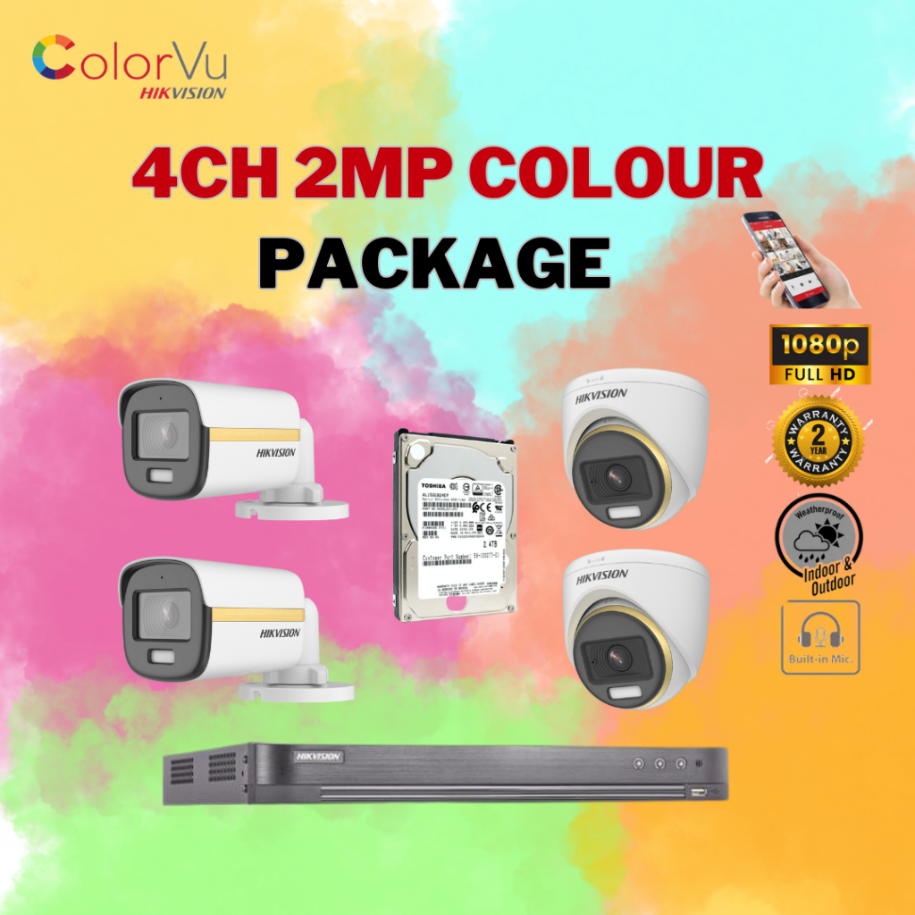HIKVISION ชุดกล้องวงจรปิด (World No.1) 4CH 2MP ColorVu IDS-7204HQHI-M1/E/DS-2CE10DF3T-FS/DS-2CE70DF3